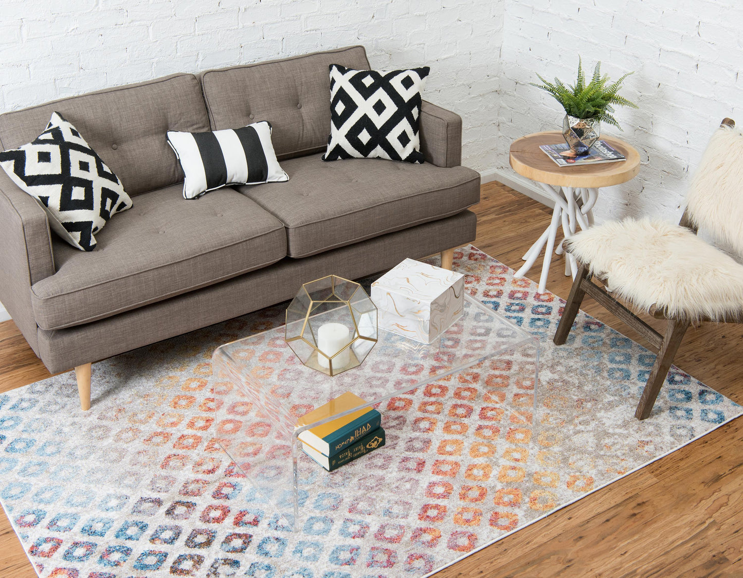 Devan - Rainbow Square Pattern Rug