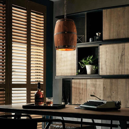Erato - Hanging Wooden Wine Barrel Light